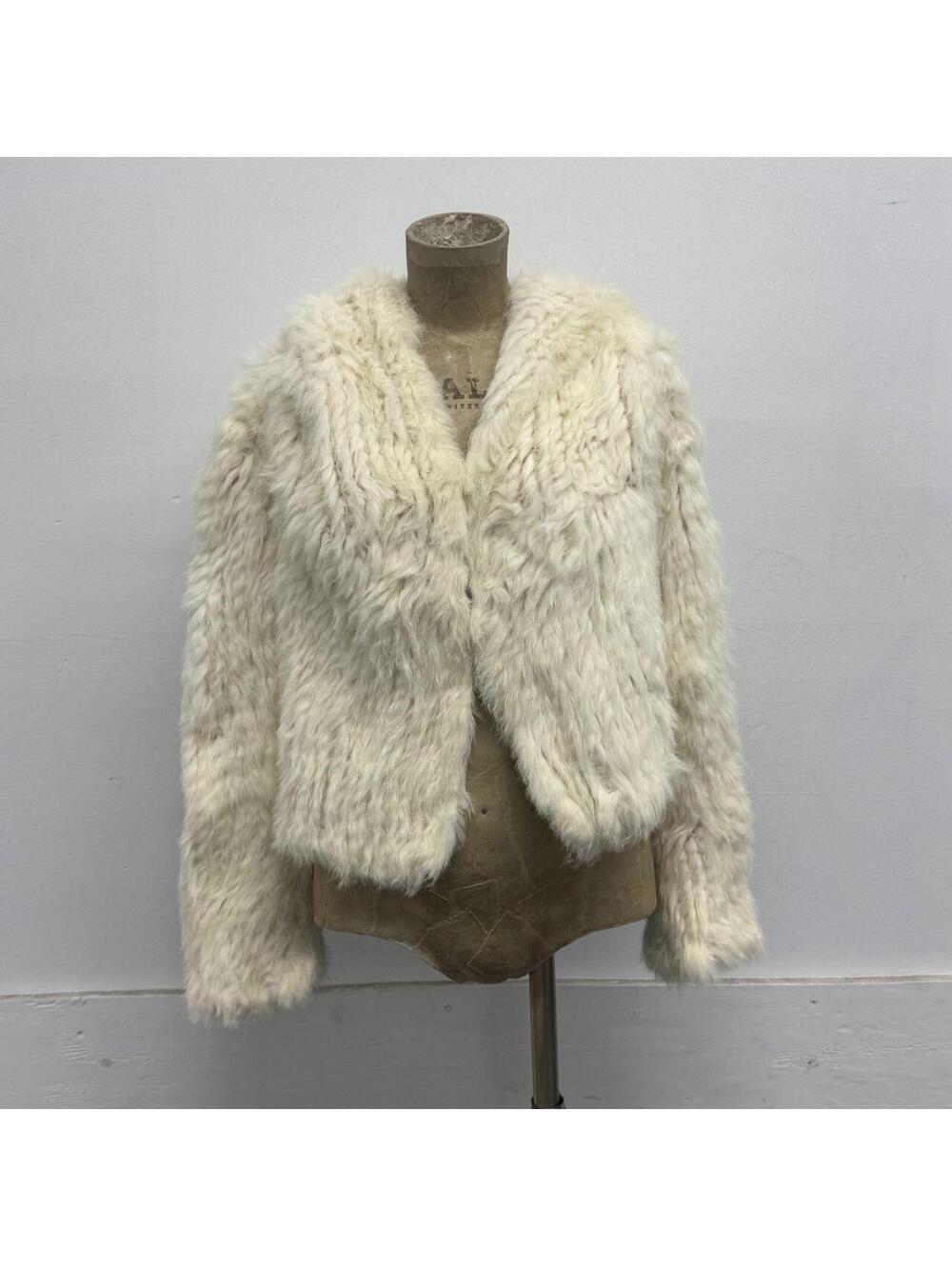 Vintage Y2K White Knit Rabbit Fur Hooded Jacket Coat SUPER SOFT